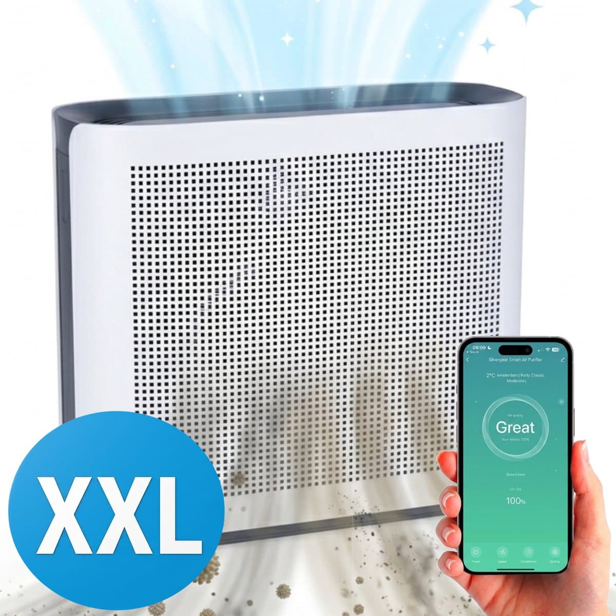 Luchtreiniger XL met App - 360 m3 - Air Purifier - Luchtreinigers met HEPA Filter en Ionisator - Werkt tegen Huisstofmijt, Hooikoorts, Allergie - Silvergear — afbeelding 1