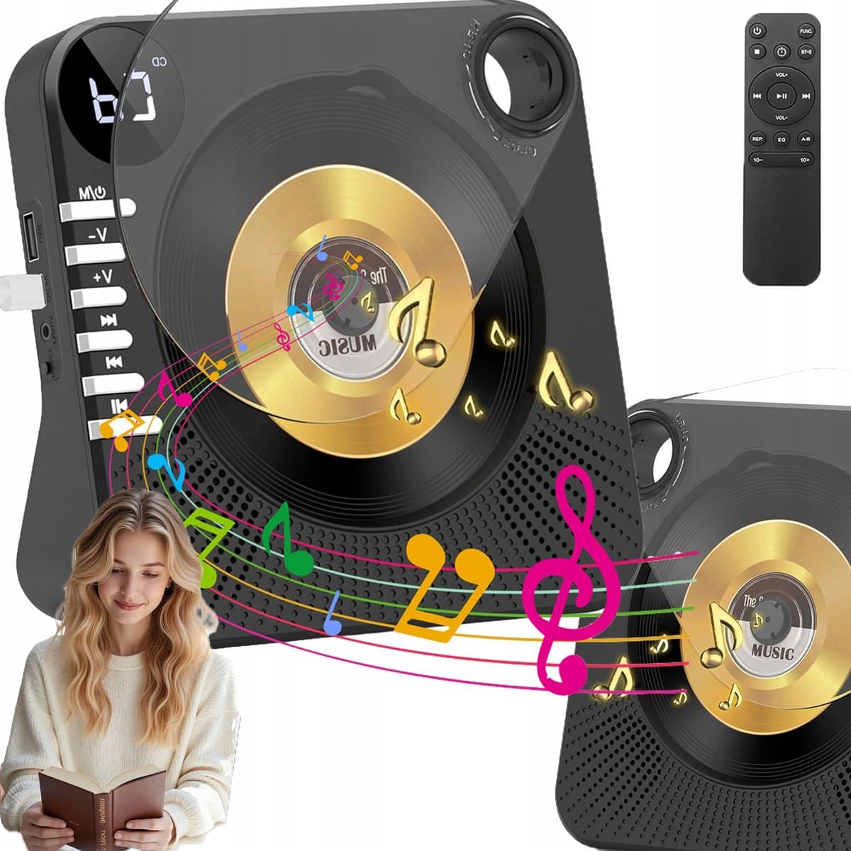 CD-speler - Draagbare Bluetooth-luidspreker - 4000mAh Batterij & Bluetooth 5.0 - Transparant Schuifdeksel & Afstandsbediening - Slaaptimer & Herhaalfunctie - Voor Thuis & Onderweg — afbeelding 1