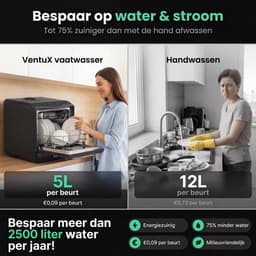 Ventux® Mini Vaatwasser Incl. App – Afwasmachine – 5 Programma’s – 900 Watt – 42,5 x 42,8 x 45,8 cm - Zwart — thumbnail 8