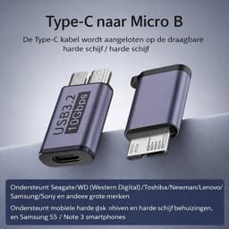 USB-C naar Micro USB 3.0 Adapter – 2 Stuks – 10Gbps – Voor Externe Harde Schijf HDD/SSD – Verloopstekker – Geschikt voor Externe Harde Schijf / Seagate / WD / My Passport / Laptop / MacBook / Tablet — thumbnail 4