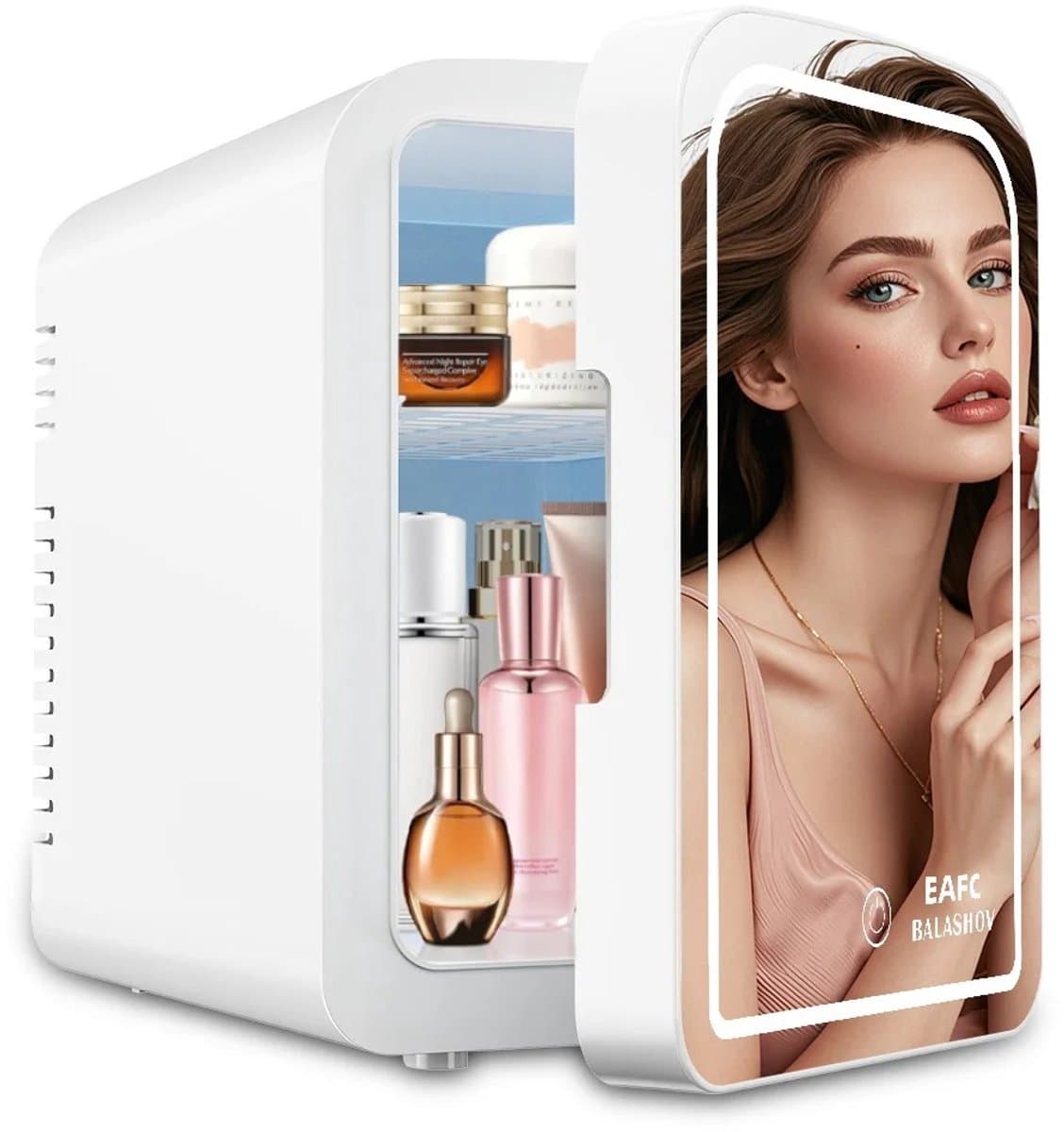DIMICO - Mini Koelkast met Spiegel en Verlichting - Skincare Fridge Elektrisch - 6L - Wit - Make Up en Beauty - Compact Design — afbeelding 1