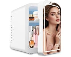 DIMICO - Mini Koelkast met Spiegel en Verlichting - Skincare Fridge Elektrisch - 6L - Wit - Make Up en Beauty - Compact Design