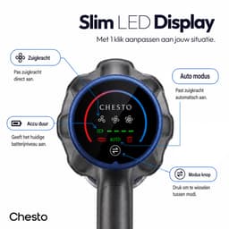 Chesto T1 Steelstofzuiger Draadloos 400W – 35.000 Pa – Ultralicht – LED-zuigmond – 3 Opzetstukken — thumbnail 2