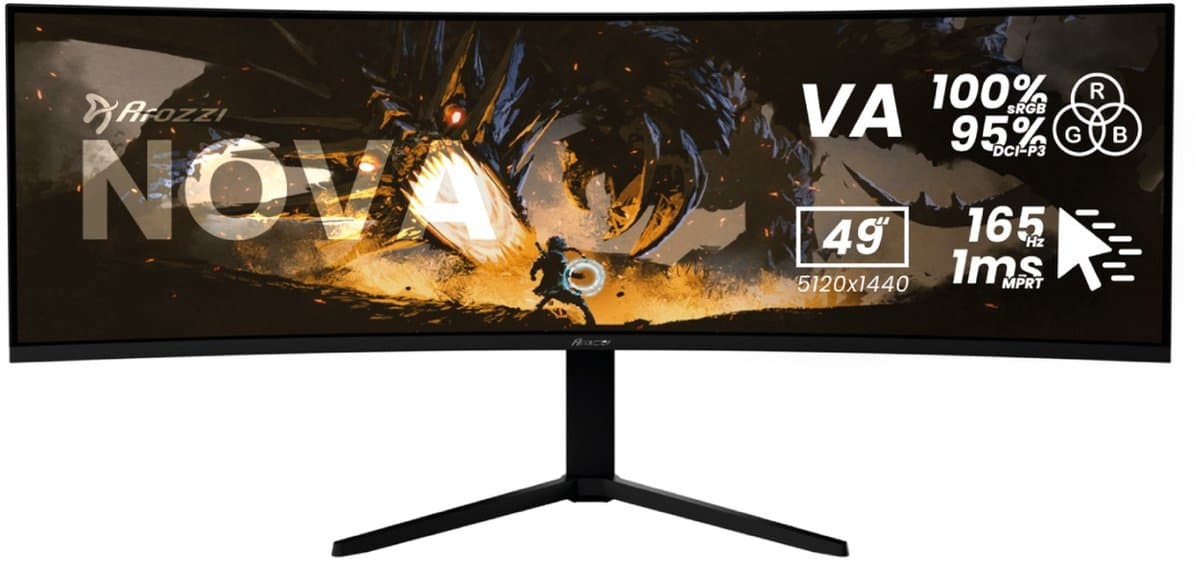 Arozzi Nova 49" Gaming Monitor - Curved - DQHD VA - 165Hz - USB-C - Zwart — afbeelding 1