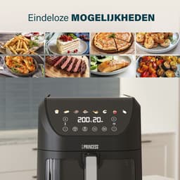 Princess 182257 SlimFry Airfryer - 8 L capaciteit - Doorzichtig kijkvenster - Digitaal touchscreen - 8 voorgeprogrammeerde instellingen - Compact design - 2000 W — thumbnail 3