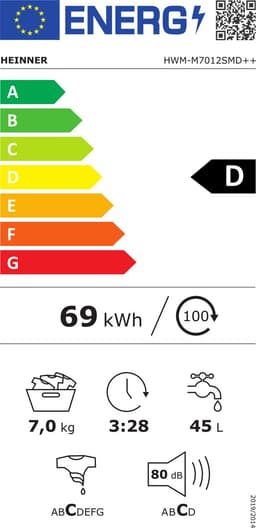 Heinner HWM-M7012SMD++ Wasmachine 7 kg – 1200 tpm – 15 Programma’s – Digitaal Display – 90°C Sterilisatieprogramma – Wit – 5 Jaar Garantie — thumbnail 2