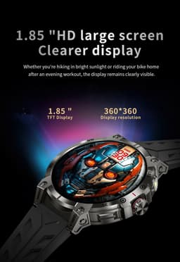 Knobbout 1.85 inch HD Sport Smartwatch - 760mAh Battery -Voorzien van GPS, AI-assistent & Bluetooth-bellen -Alles-in-één: Gezondheid, sport, communicatie & lifestyle-Stijlvol, slim en volledig aanpasbaar aan jouw leven-Zwart staal+ rubber horlogeband — thumbnail 16