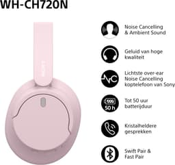 Sony WH-CH720N – Draadloze over-ear koptelefoon met Noise Cancelling - Roze — thumbnail 4