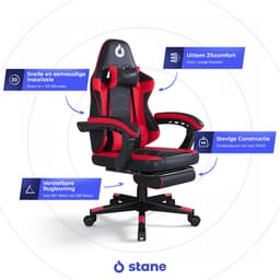 Stane Verstelbare Ergonomische Gamestoel met Voetsteun - Bureaustoel Gaming chair - Game Stoel Rood/Zwart — thumbnail 2