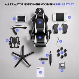 Stane Verstelbare Ergonomische Gamestoel met Voetsteun - Bureaustoel Gaming chair - Game Stoel Zwart/Wit — thumbnail 8