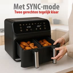 alpina Dubbele Airfryer XXL - Heteluchtfriteuse 2x4L - Air Fryer met Digitaal Touchscreen - Heteluchtoven voor 6 Personen en Meer - 8 Kookprogramma's - Sync-Modus - Timer Functie — thumbnail 4