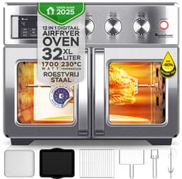 TurboTronic AFD32 Airfryer XXL en Oven – 12 Kookprogramma's – Vrijstaande Mini Oven – Instelbaar van 25 tot 230°C - 32L - Zilver — thumbnail 1