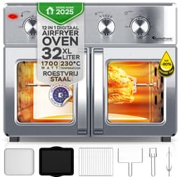 TurboTronic AF32MFD Airfryer Oven XXL – Dubbele Deur – 32L Vrijstaande Mini Oven – Heteluchtoven – Zilver — thumbnail 1