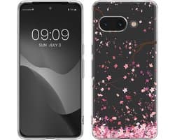 kwmobile telefoonhoesje geschikt voor Google Pixel 9a - Hoesje voor smartphone in poederroze / donkerbruin / transparant - Kersenbloesembladeren design