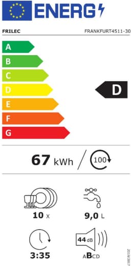 Frilec FRANKFURT4511-30 - Inbouw Vaatwasser - Volledig geïntegreerd - 10 Couverts - 45cm - D label — thumbnail 2