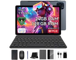 KINGRID T90 Tablet - 11 inch - 24GB RAM+128GB ROM - 8000mAh - Android 16 - Gaming Tablet - Met Toetsenbord - Hoes - Stylus - Muis - Gemini AI - Widevine L1 - GPS - Grijs