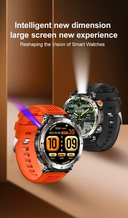 Knobbout 1.7" Outdoor Smartwatch – Digitale Kompas - LED & UV Licht -600mAh batterij - Bluetooth Bellen- IP68 Waterdicht -AI Spraakassistent - Gezondheid & Sportfuncties -Zwart staal + Siliconen Band — thumbnail 11