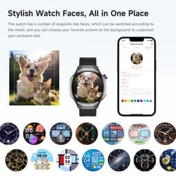 Knobbout 1.53" Stijlvolle Sport Smartwatch – NFC- Kompas, Hoogtemeter, Barometer-Bluetooth Bellen - Draadloos Opladen - hartslag, bloeddruk, zuurstofgehalte (SpO₂) - AI Assistent - medicatie innemen alert - Zwart Leren + Siliconen Band — thumbnail 13