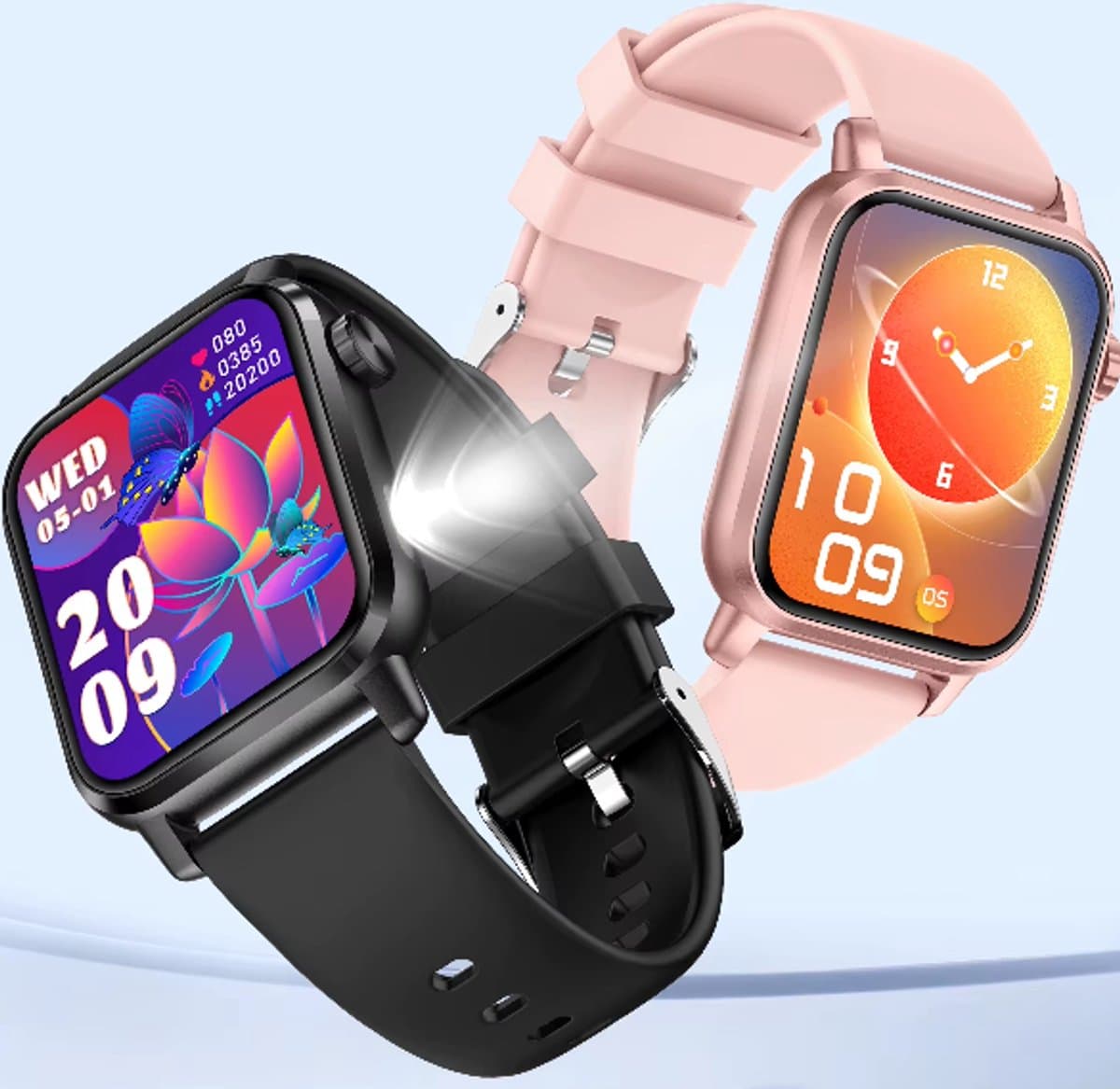 Smartwatch voor Dames en Heren - RVS, Siliconen Bandje - Hartslagmeter - Stappenteller - Slaapmonitor - Multisport - Compatibel met Android en iOS - Waterproof - Zwart en Roze — afbeelding 1