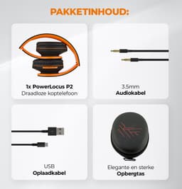 PowerLocus P2 - Draadloze Over-Ear Koptelefoon Inklapbaar - Bluetooth Hoofdtelefoon - Met microfoon – Headphone - Micro SD mode – Incl. Carry Case – Oranje — thumbnail 7