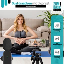 Strolox® Draadloze Microfoon - 2 Stuks - Lavalier - Windshields - Dasspeld - Lange Batterij - USB-C/Lightning - Plug & Play — thumbnail 4