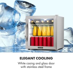 Klarstein Mini Koelkast met Glazen Deur, Mini Koelkast voor Kamer, Kleine Drankkoelkast met Verstelbare Planken, Kleine Koelkast 47 Liter, Indoor/Outdoor Koelkast Stil - Drankenkoelkast - LED-Binnenverlichting Compact - RVS — thumbnail 5