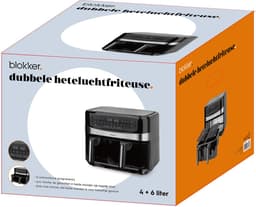 Blokker Dubbele Heteluchtfriteuse - Airfryer - 2400W - 6L+4L - Digitaal display - Regelbare thermostaat - Dual zone & cook - Sync finish - Opwarmfunctie - Cool touch - Timer - Akoestisch alarm - Droogfunctie - Anti-aanbaklaag - AF-130278.1 Zwart — thumbnail 5