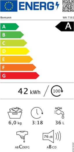 Bomann WA 7161 W Wasmachine - 6KG - 1000 toeren - 16 programma's - Energieklasse A — thumbnail 2