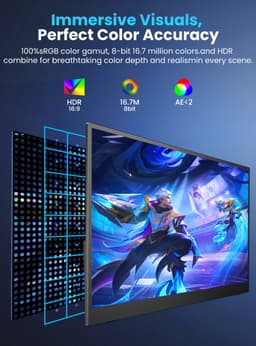 UPERFECT Portable Monitor 17.3" Gaming Monitor 2K 144Hz IPS 100% sRGB Draagbare monitor met VESA-bevestiging voor PS5/PC/Streaming with Dual USB-C/VESA Mount,for Laptop/Switch/MacBook (VESA Mount ) — thumbnail 4