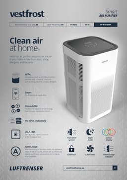 Vestfrost VP-A1S70WH - Slimme luchtreiniger - 3 Filtersysteem - Plasma-Ionisator - 80 m² - 620 m³ /u - UV-Lichttechnologie - HEPA Filter - WiFi - Nachtmodus - 17 dB — thumbnail 13