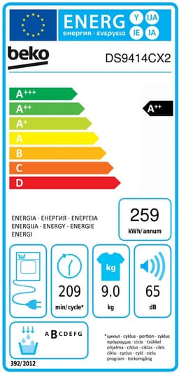 Beko DS9414CX2 wasdroger Vrijstaand Voorbelading 9 kg D Wit — thumbnail 2