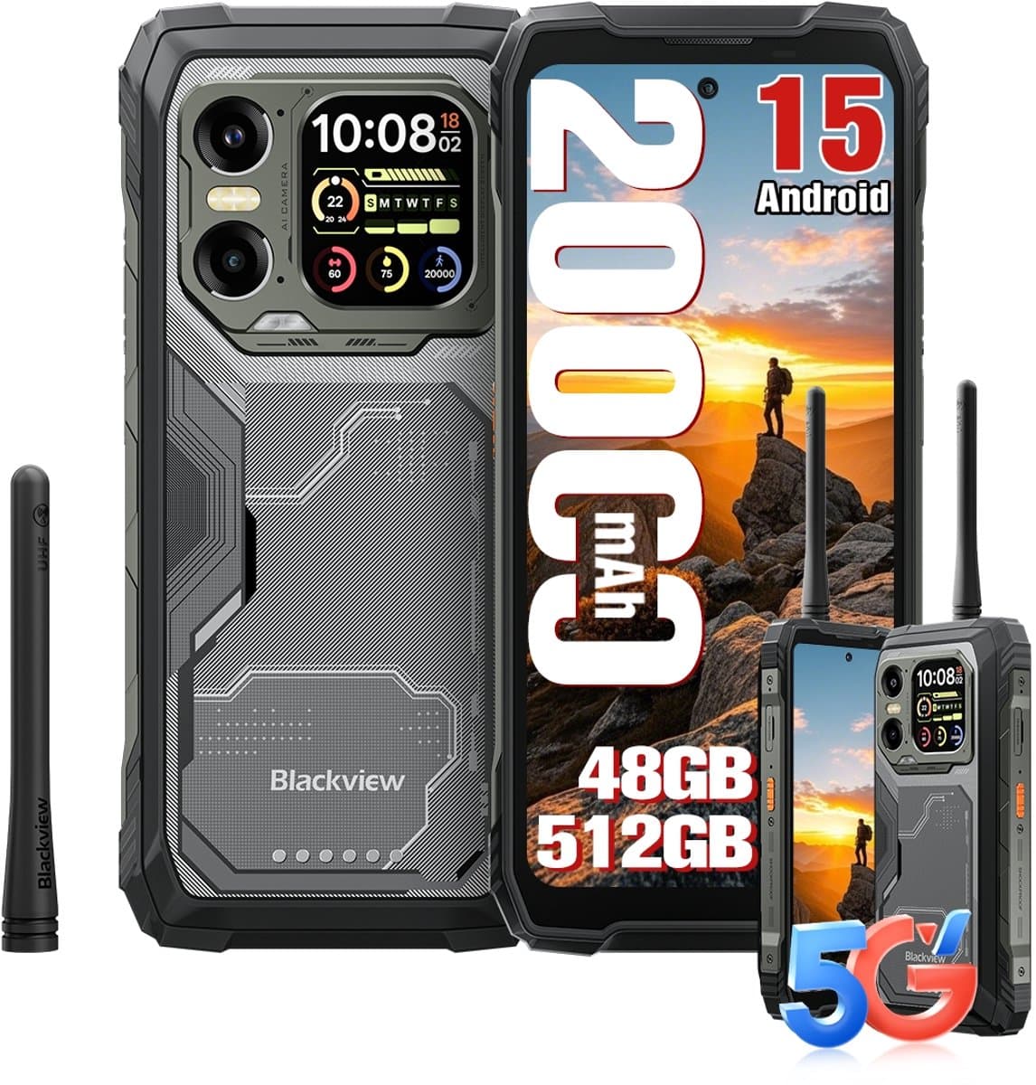 Blackview XPLORE 1 Walkie Talkie - Robuuste Smartphone - 5G - 48GB RAM - 512GB ROM - 6.78 inch - Robuuste Telefoon - Nachtzicht - Android 15 - NFC - GPS - Zwart — afbeelding 1