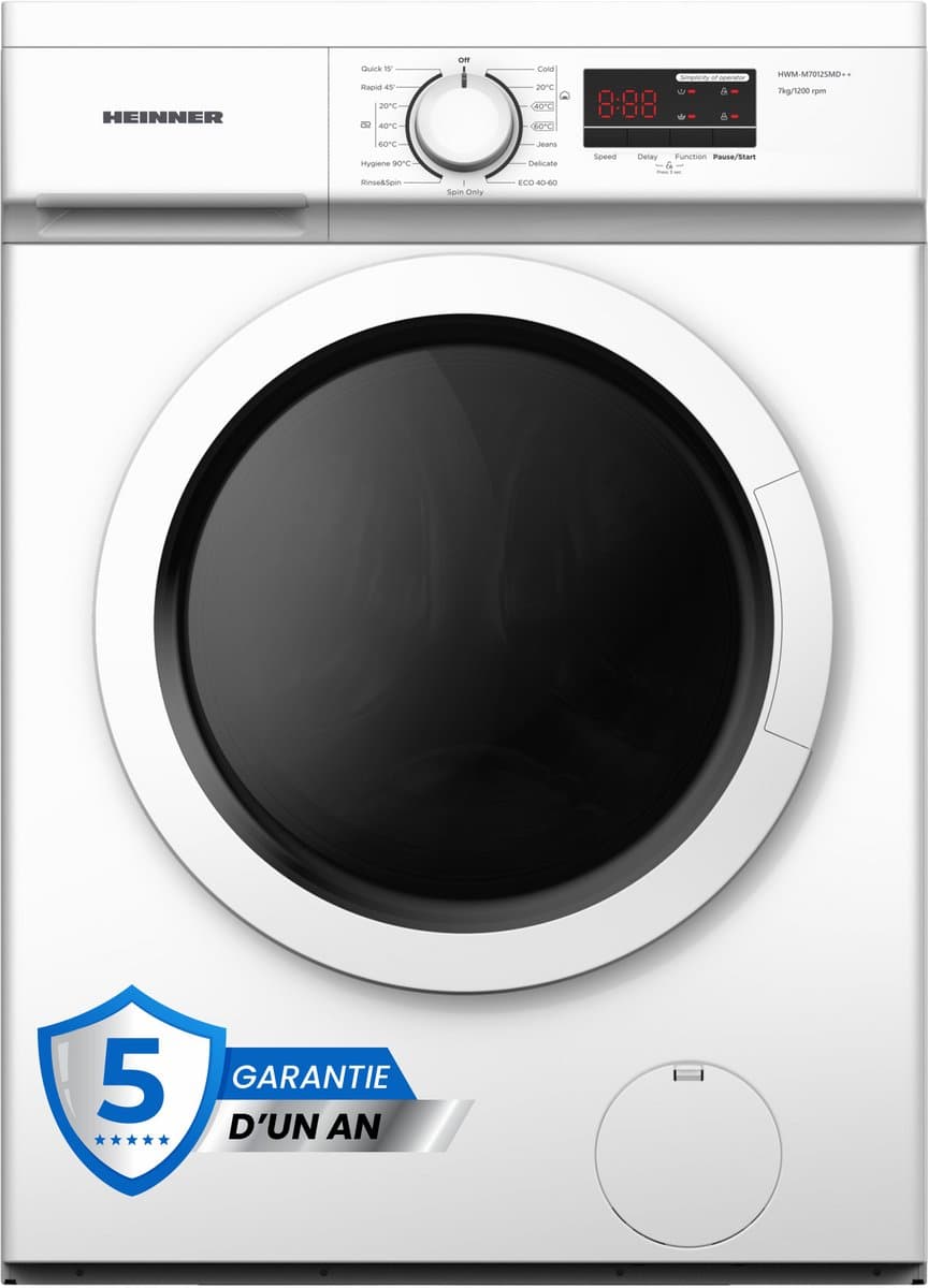 Heinner HWM-M7012SMD++ Wasmachine 7 kg – 1200 tpm – 15 Programma’s – Digitaal Display – 90°C Sterilisatieprogramma – Wit – 5 Jaar Garantie — afbeelding 1