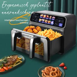Digitale Airfryer Sinaopus 802 XXL 9L – Heteluchtfriteuse met Dubbele Mand en DualMand Onafhankelijke Snelle Opwarming – Voor Gezinnen – 10 Programma’s – Kijkvenster – Makkelijk te Reinigen – Capaciteit voor 4 Personen — thumbnail 3