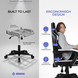 Stane Verstelbare Ergonomische Gamestoel met Voetsteun - Bureaustoel Gaming chair - Game Stoel Zwart/Wit — thumbnail 5