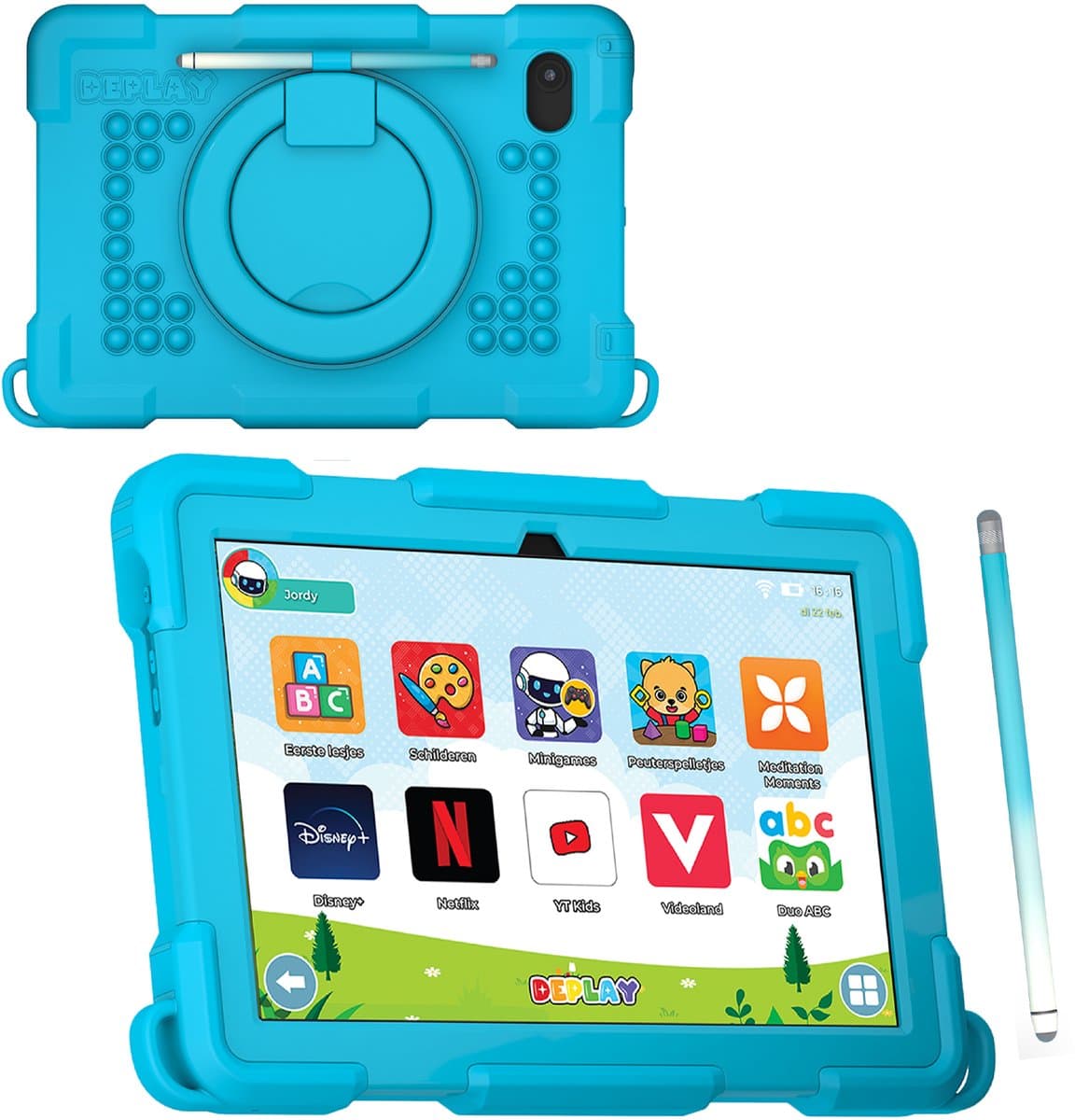 DEPLAY Kids Tablet PRO 4 - Kindertablet vanaf 2 jaar - Tablet Voor Kinderen - Tablet Kind - Met Pen, Beschermhoes en Screenprotector - Android 14 - 6000 mAh Batterij - 10 inch - Blauw — afbeelding 1
