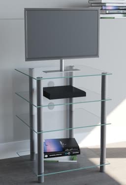 VCM hifi-kasten, platenspelerkast, stereokast, hifi-rekken, routerstandaard, hifi-rekken en -standaards, witte platenspelerstandaard, draaitafelstandaard met opbergruimte voor vinylplaten, platenspelermeubel, glazen tv-meubel, mediameubel — thumbnail 3