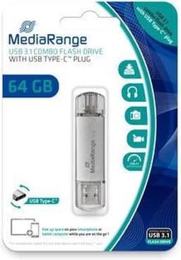 MediaRange USB Stick 64GB | Combo USB 3.2 Gen 1 met USB-A en USB Type-C | Zilver — thumbnail 3