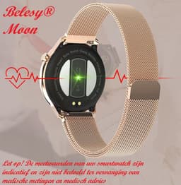 Belesy® MOON - Smartwatch Dames - Horloge - Stappenteller - Lichaamstemperatuur - Bloeddruk - Zuurstofgehalte - Ademhaling - Full Touch - Diverse Wijzerplaten - Mutli sport - Milanees - Staal - Zwart - Moederdag — thumbnail 8