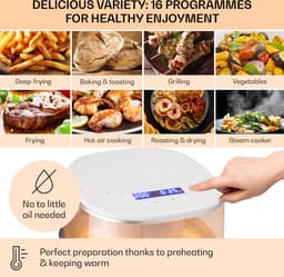 Klarstein Heteluchtfriteuse, XL Airfryer om te Frituren, Friteuse met Stoomfunctie, Temperatuurkeuze en 16 Programma’s, Airfryer voor Heteluchtfrituren, Heteluchtfriteuse zonder Olie 1500 W, 7,5 Liter — thumbnail 8