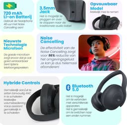 Golden Sound Draadloze Koptelefoon - Active Noise Cancelling - Ambient Mode - 60+ batterijduur - Over ear - Conversation mode - Koptelefoon bluetooth - Hybrid ANC tot 40dB - Koptelefoons — thumbnail 10