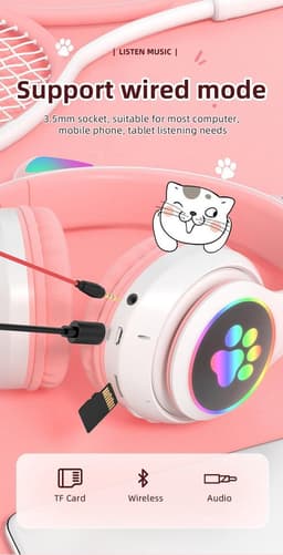 kinder hoofdtelefoon draadloos - Cat Headphone - Draadloze koptelefoon Bluetooth met led kattenoortjes blauw | Koptelefoon voor Kinderen - Met Led Kat Oortjes | met verlichting poot — thumbnail 6