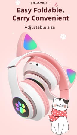 kinder hoofdtelefoon draadloos - Cat Headphone - Draadloze koptelefoon Bluetooth met led kattenoortjes blauw | Koptelefoon voor Kinderen - Met Led Kat Oortjes | met verlichting poot — thumbnail 8