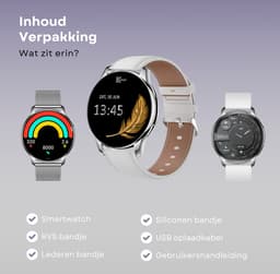 Kiraal Valencia AMOLED Smartwatch voor Dames - RVS, Lederen en Siliconen Bandje - Multisport - Slaapmonitor - Stappenteller - Hartslagmeter - Compatibel met Android en iOS - Zilver en Wit — thumbnail 2