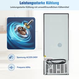 Sweiko 106L Tweezonige Energiebesparende Koelkast, 60L Koelkast + 46L 4-Sterrenvriezer, 7-Temperatuurinstellingen, 45 dB, Geborsteld Grijs-Zilver, LED verlichting, verstelbare planken, 166 kWh/Jaar — thumbnail 14