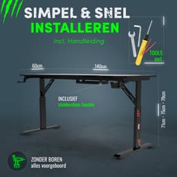 For The Win Game Bureau - 140 cm - Gaming Bureau - Hoogte Verstelbaar - Gaming Desk - Incl. Muismat - Computertafel - Gaming Tafel - Computer Bureau - Game Desk - Gaming Bureaus — thumbnail 4