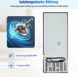 Merax 106L Mini Koelkast met Vriesvak – Minikoelkast 60L Koelruimte en 46L Vriesruimte – 7 Temperatuurinstellingen – LED-Verlichting – Stil 45 dB – Zilver — thumbnail 3