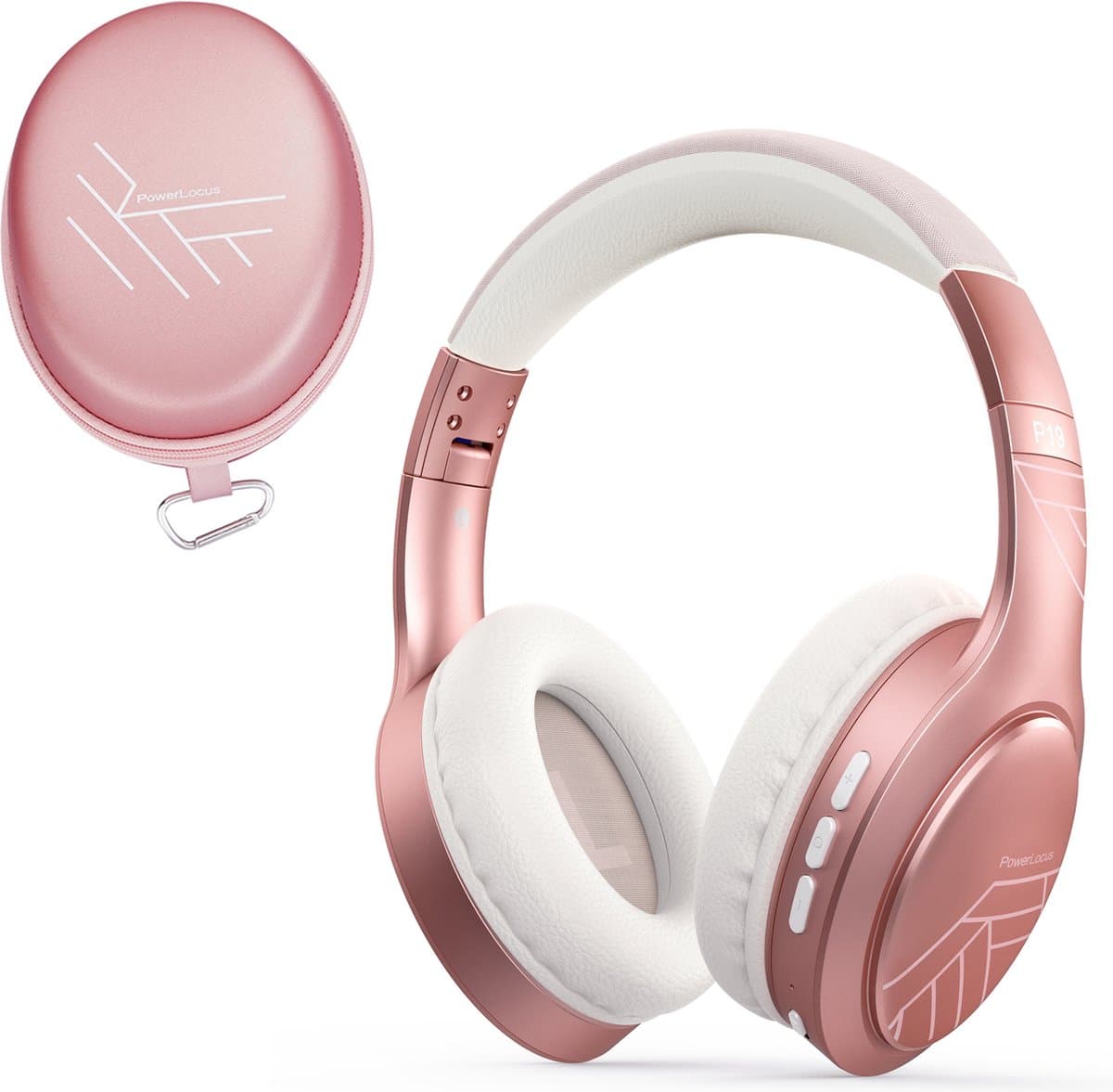 PowerLocus P19 Bluetooth Koptelefoon - Koptelefoon Draadloos - tot 70 Uur Speeltijd en met Aux Kabel - Over Ear Hoofdtelefoon - 3 EQ-Modi - Met Draagtas – Rose Gold — afbeelding 1