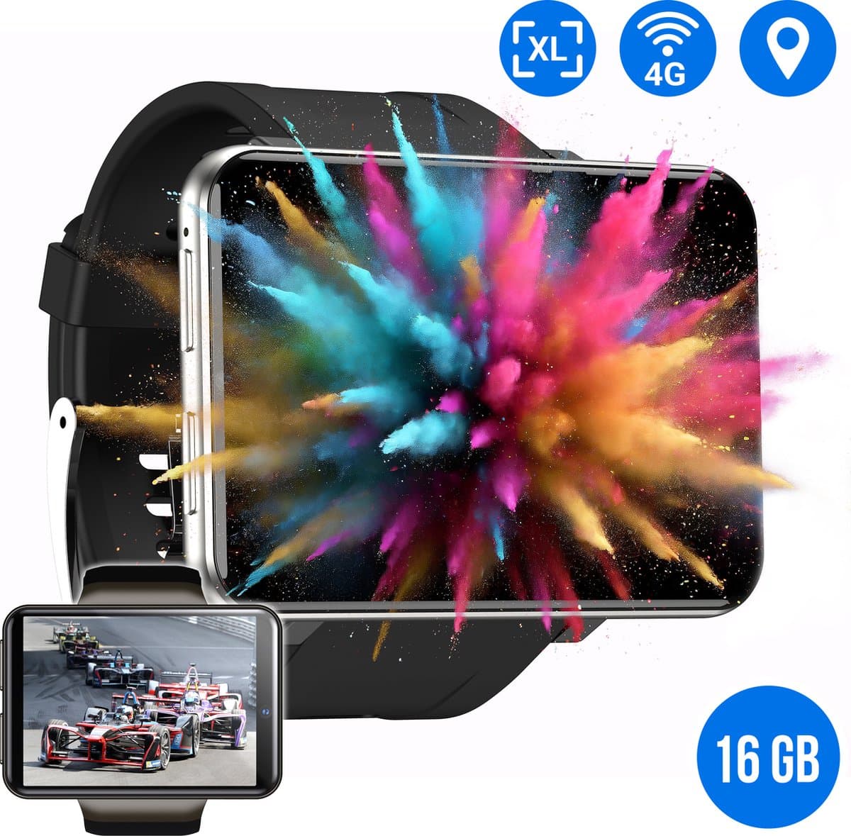 Soundlogic XL Smartwatch Android voor Dames & Heren - Smartwatches - IOS & Android - 16GB, Zilver — afbeelding 1