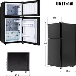 Sweiko Mini koelkast, Koel-vriescombinatie 86,8 cm hoog, 45,5 cm breed, dubbele deur, met 60-liter totaalvolume, 22-liter vriesvolume, 38-liter koelvolume. 172 kWh/jaar, LED-licht. Zwart [Energieklasse F] — thumbnail 3